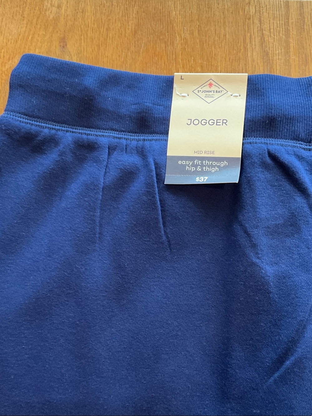 NWT St. John's Bay Navy Blue Mid Rise Easy Fit Drawstring Jogger Pants - Picture 9 of 12
